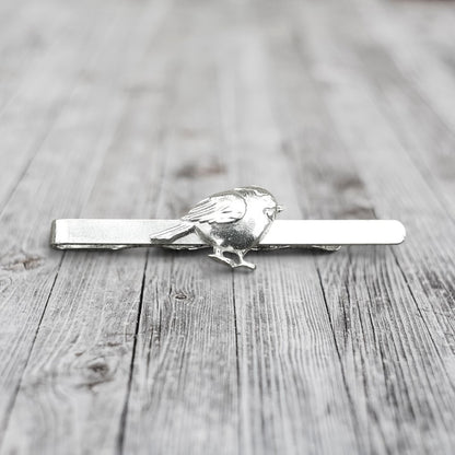 Robin Tie Clip, Handcast Pewter Tie Clip, Polished Finish
