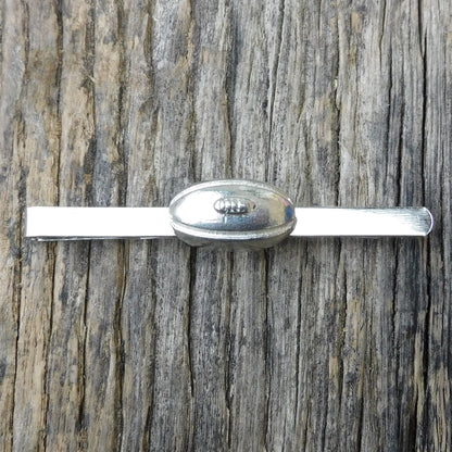 Rugby Ball Tie Clip, Handcast Pewter Tie Clip, Polished Finish
