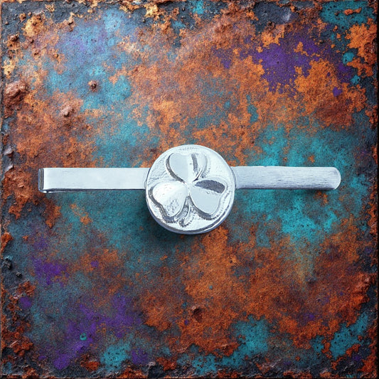 Shamrock Tie Clip, Handcast Pewter Tie Clip, Polished Finish
