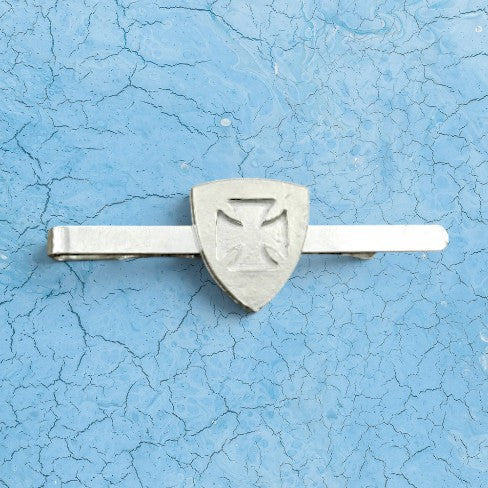 Knights Templar Tie Clip (Shield, Inset Cross), Handcast Pewter Tie Clip, Polished Finish