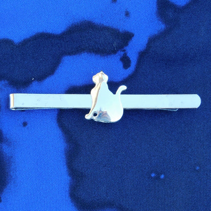 Sitting Cat Tie Clip, Handcast Pewter Tie Clip, Polished Finish