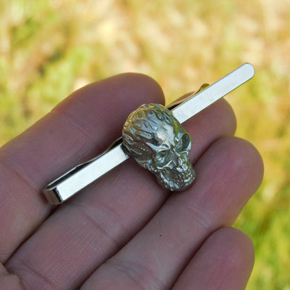 Flame Skull Tie Clip, Skull Tie Clip, Seampunk Gift, Handcast in Fine Pewter by William Sturt