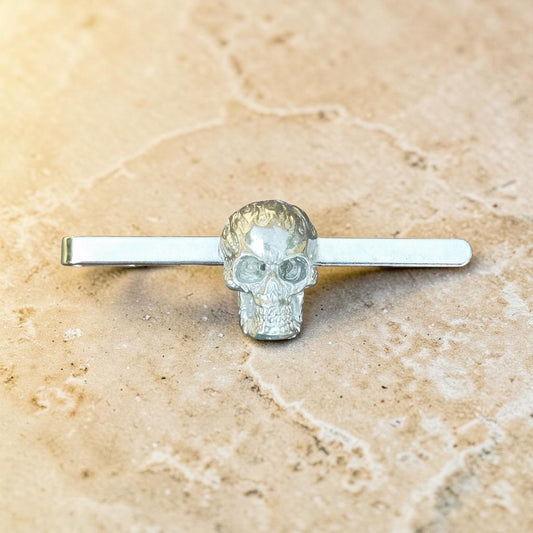 Flame Skull Tie Clip, Steampunk Gift, Handcast in Fine Pewter by William Sturt