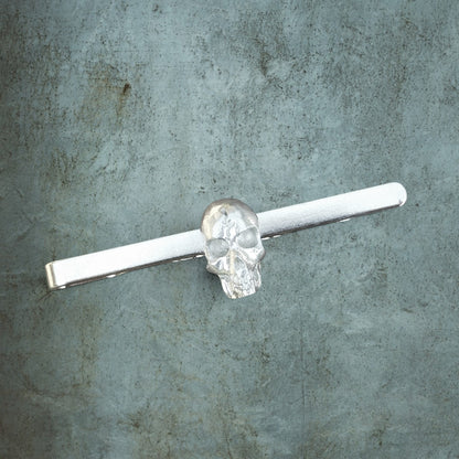 Skull Tie Clip (Smaller Design), Handcast Pewter Tie Clip, Polished Finish