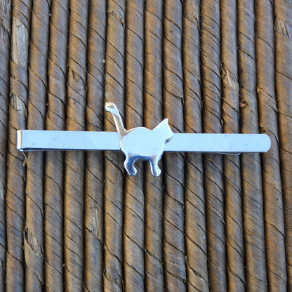 Cat Tie Clip, Standing Cat, Handcast Pewter Tie Clip, Polished Finish