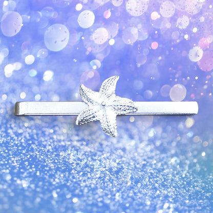 Starfish Tie Clip, Handcast Pewter Tie Clip, Polished Finish