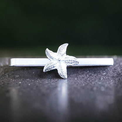 Starfish Tie Clip, Handcast Pewter Tie Clip, Polished Finish