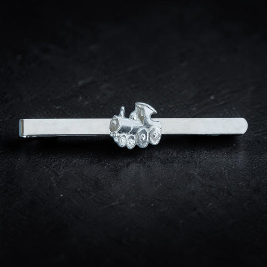 Steam Train Tie Clip, Handcast Pewter Tie Clip, Polished Finish