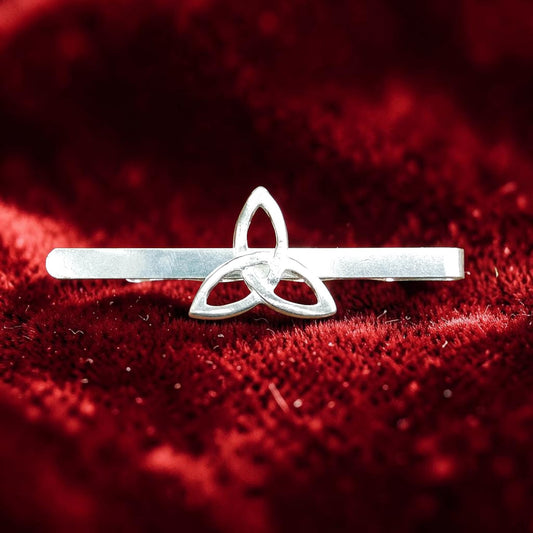 Triquetra Tie Clip, Handcast Pewter Tie Clip, Polished Finish