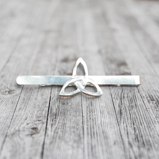 Triquetra Tie Clip, Handcast Pewter Tie Clip, Polished Finish