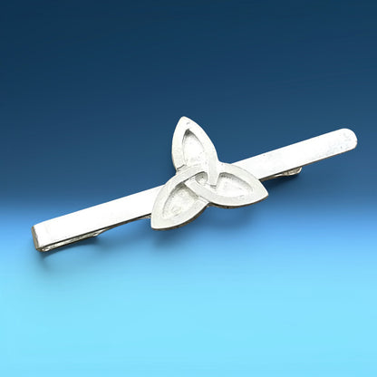 Triquetra Tie Clip (Solid Celtic Knot), Handcast Pewter Tie Clip, Polished Finish