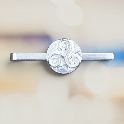 Triskele Tie Clip, Solid Design, Handcast Pewter Tie Clip, Polished Finish