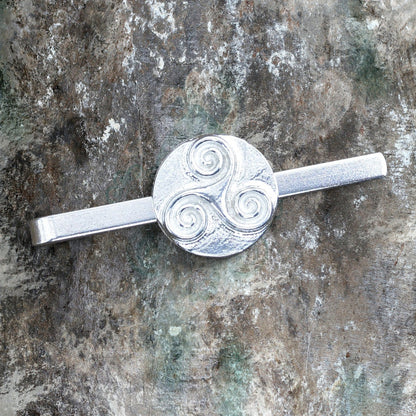 Triskele Tie Clip, Solid Design, Handcast Pewter Tie Clip, Polished Finish