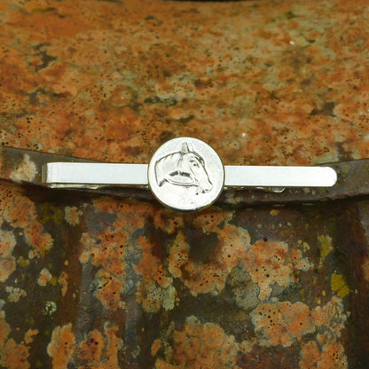 Horse Head Tie Clip (Victorian Button Design), Handcast Pewter Tie Clip, Polished Finish