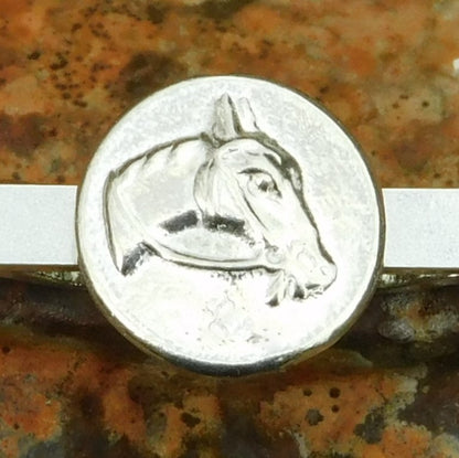 Horse Head Tie Clip (Victorian Button Design), Handcast Pewter Tie Clip, Polished Finish