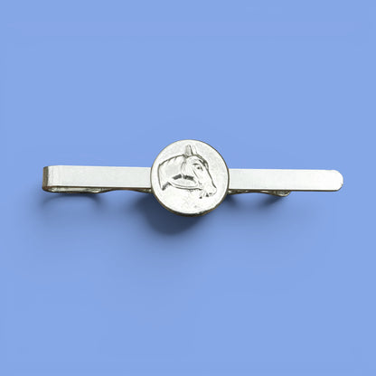 Horse Head Tie Clip (Victorian Button Design), Handcast Pewter Tie Clip, Polished Finish