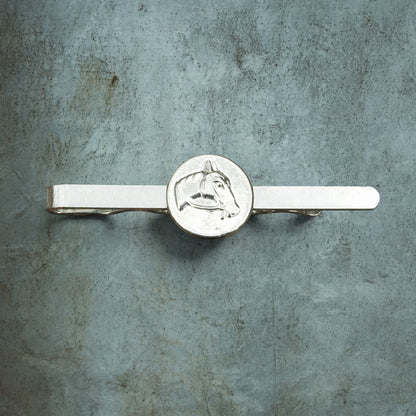 Horse Head Tie Clip (Victorian Button Design), Handcast Pewter Tie Clip, Polished Finish