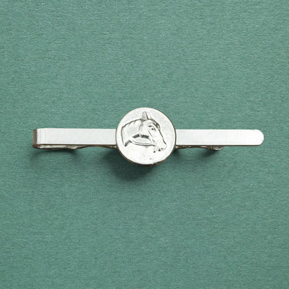 Horse Head Tie Clip (Victorian Button Design), Handcast Pewter Tie Clip, Polished Finish