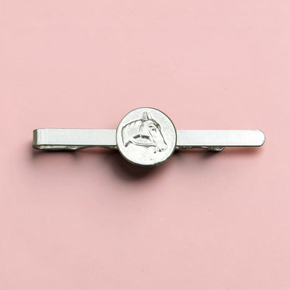 Horse Head Tie Clip (Victorian Button Design), Handcast Pewter Tie Clip, Polished Finish