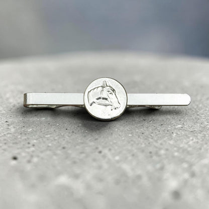 Horse Head Tie Clip (Victorian Button Design), Handcast Pewter Tie Clip, Polished Finish