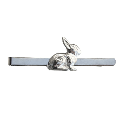 Rabbit Tie Clip, Facing Right, Handcast Pewter Tie Clip, Polished Finish