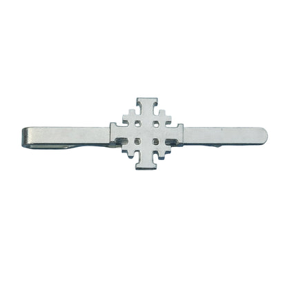 Jerusalem Cross Tie Clip (Smooth Finish), Handcast Pewter Tie Clip, Polished Finish