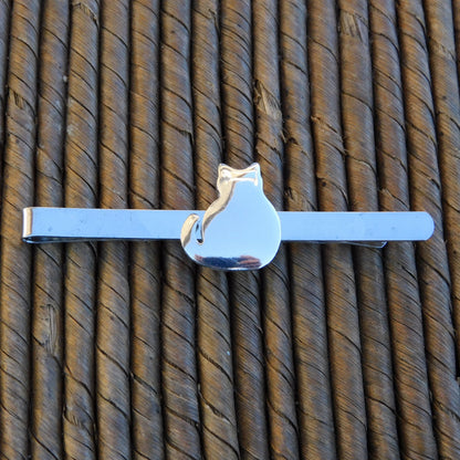 Cat Tie Clip, Handcast Pewter Tie Clip, Polished Finish