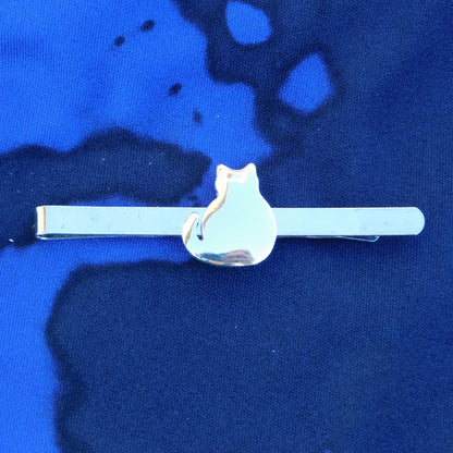 Cat Tie Clip, Handcast Pewter Tie Clip, Polished Finish