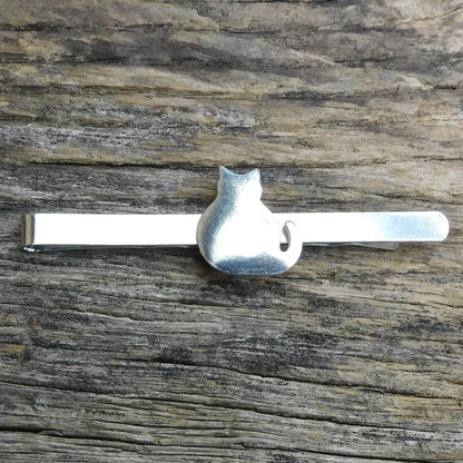 Cat Tie Clip, Handcast Pewter Tie Clip, Polished Finish