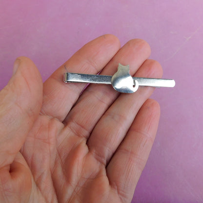 Cat Tie Clip, Handcast Pewter Tie Clip, Polished Finish