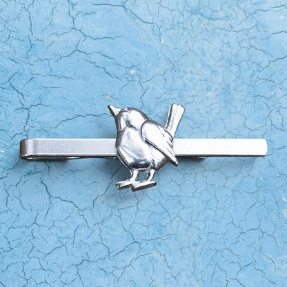 Wren Tie Clip, Handcast Pewter Tie Clip, Polished Finish