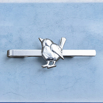 Wren Tie Clip, Handcast Pewter Tie Clip, Polished Finish