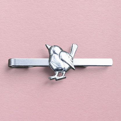 Wren Tie Clip, Handcast Pewter Tie Clip, Polished Finish