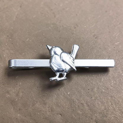 Wren Tie Clip, Handcast Pewter Tie Clip, Polished Finish