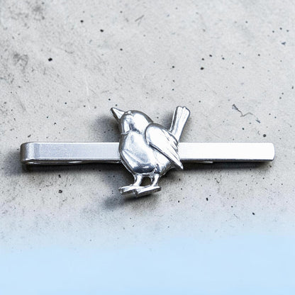 Wren Tie Clip, Handcast Pewter Tie Clip, Polished Finish