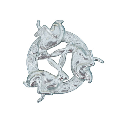 Three Hares Brooch (Anticlockwise, Celtic Circle), Handcast Pewter, Polished Finish