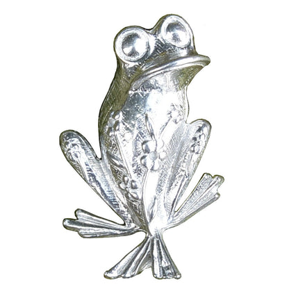 Frog Brooch (Sitting Frog), Handcast Pewter Brooch, Polished Finish