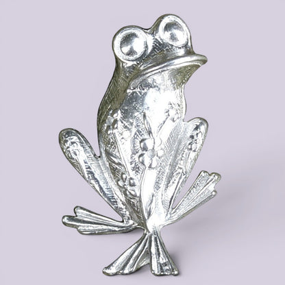 Frog Brooch (Sitting Frog), Handcast Pewter Brooch, Polished Finish