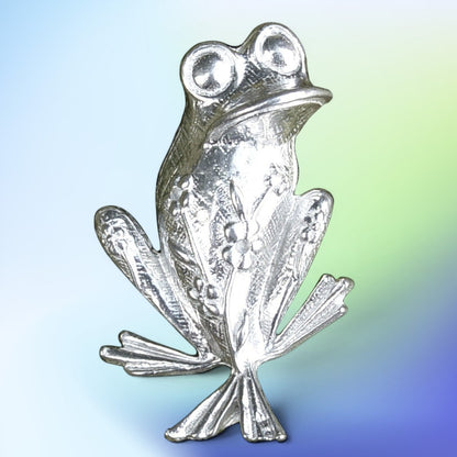 Frog Brooch (Sitting Frog), Handcast Pewter Brooch, Polished Finish