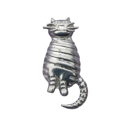 Cat Brooch, (Striped Design), Handcast Pewter, Polished Finish
