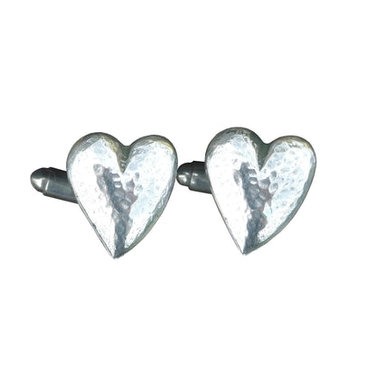 Hammered Heart Cufflinks (Small Design), Handcast Pewter Cufflinks, Polished Finish
