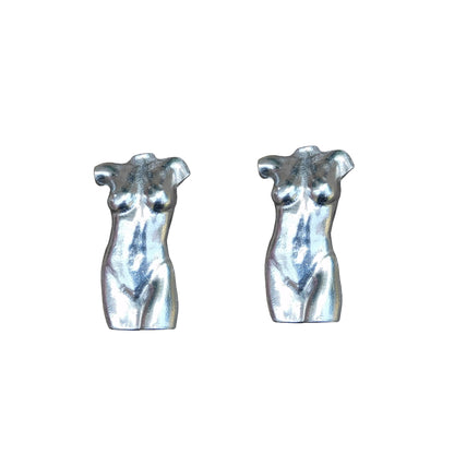 Female Torso Cufflinks (Front View), Handcast Pewter Cufflinks, Polished Finish